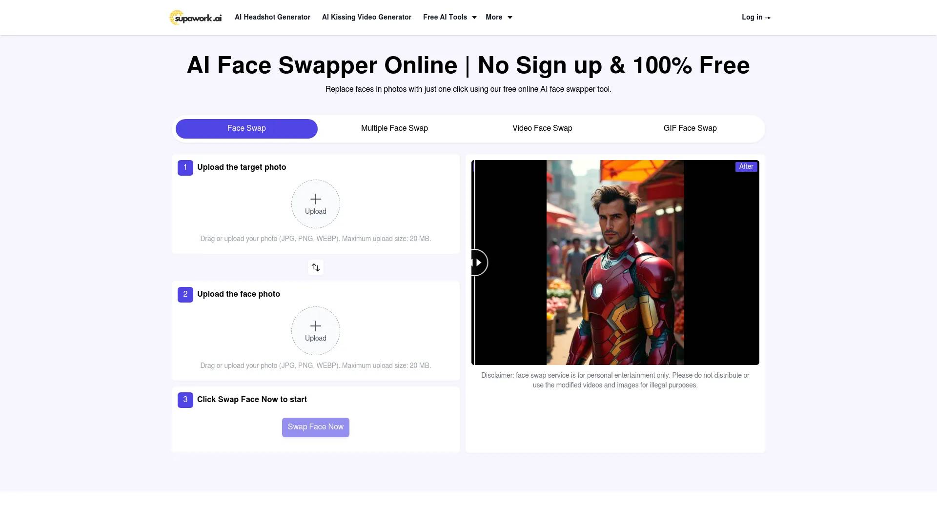 AI Face Swapper Online-Supawork AI | Free & no sign-up